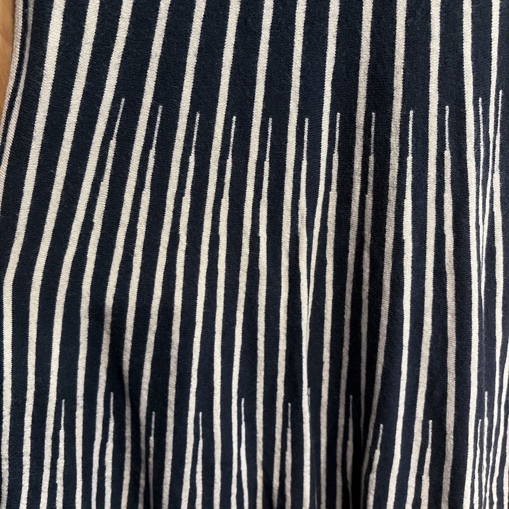 Boden Amelia Dress Navy Beige Striped Fit & Flare Midi Merino Wool/Cotton Sz 14 - Picture 5 of 7